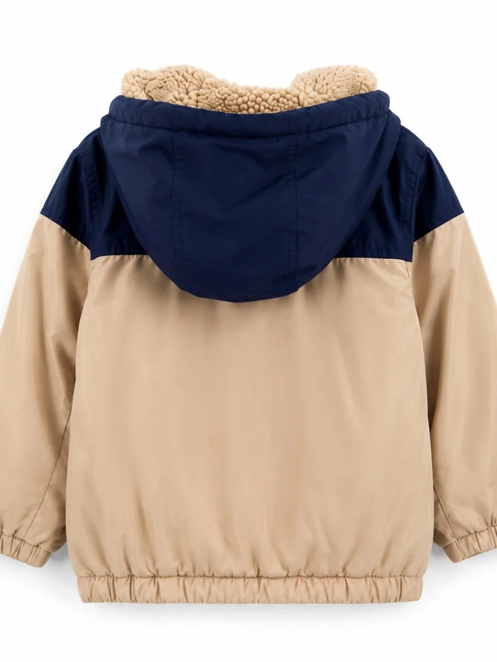 Carter's Two-Tone Hooded Puffer Jacket in Beige and Navy